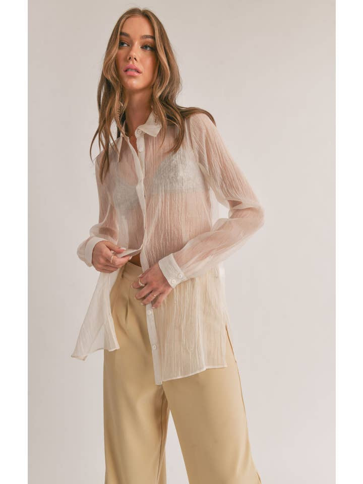 Blurred Sheer Button Down Shirt | Butter | Sage the Label