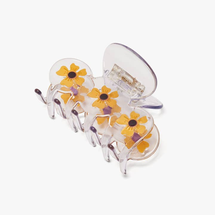 Clear Acetate Hair Claw with Yellow Flowers - Hair - Hair