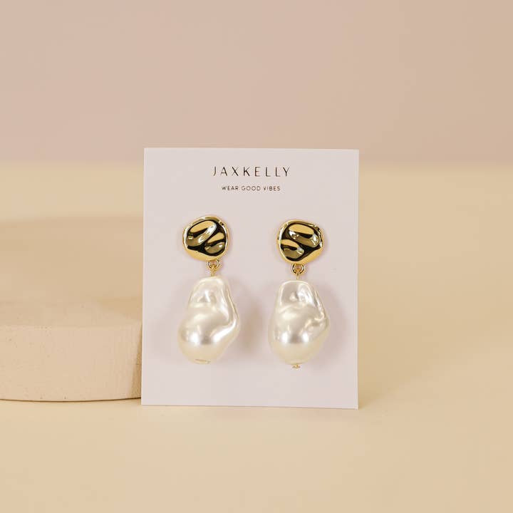 Earrings | Abstract Pearl and Gold Drop | Jaxkelly