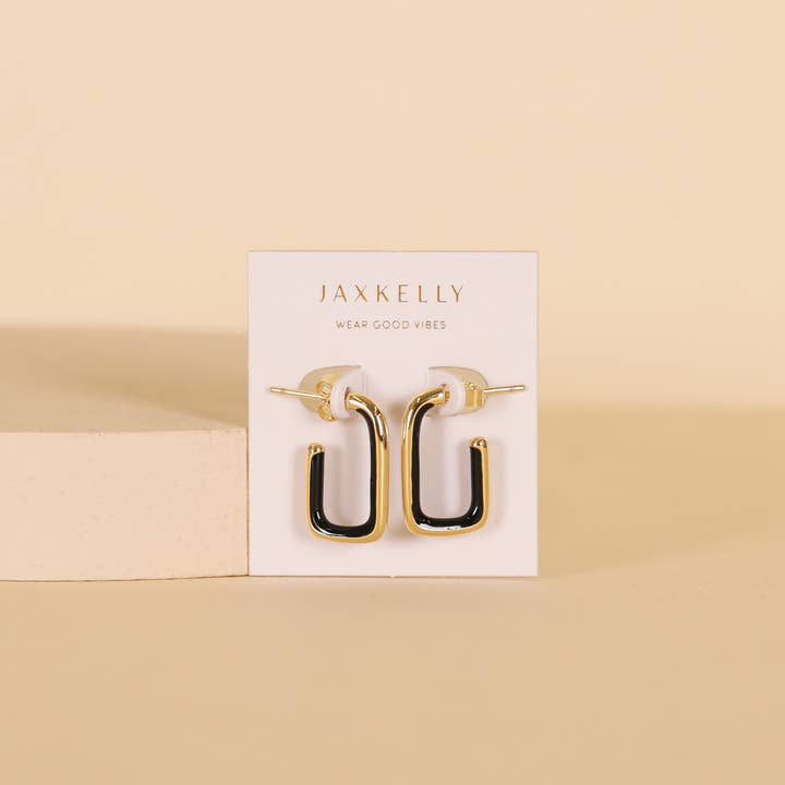 Earrings | Black Enamel Rectangle Hoop | Jaxkelly - Jewelry