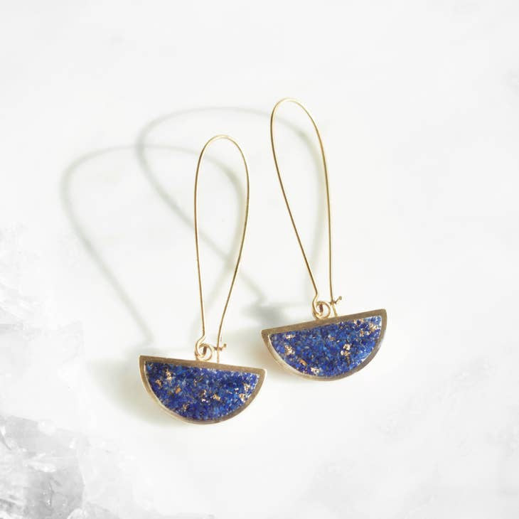 Earrings | Crushed Gem Half Moon Leverback | Cameoko -