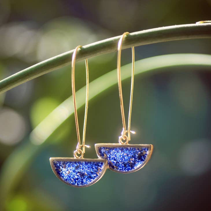 Earrings | Crushed Gem Half Moon Leverback | Cameoko -