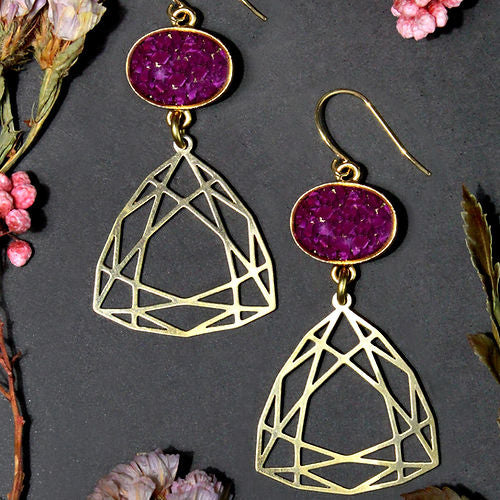 Earrings | Crushed Gemstone Geo Crystal Dangle | Cameoko -