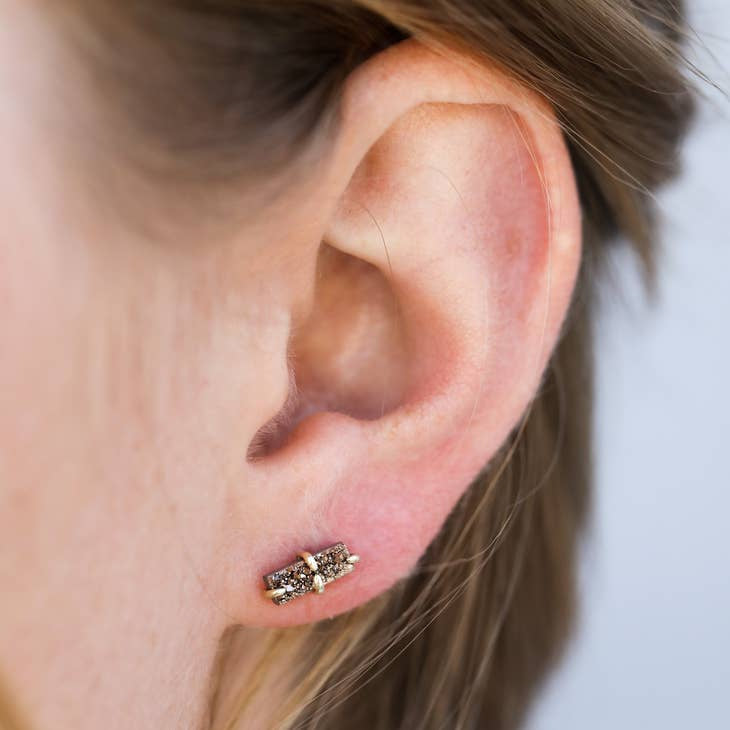 Earrings | Druzy Bar - Rose Gold | Jaxkelly - Jewelry - Rose