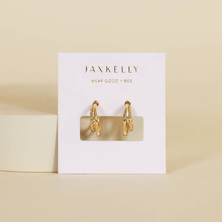 Earrings | Gold Hoop Double | Jaxkelly - Jewelry - Gold