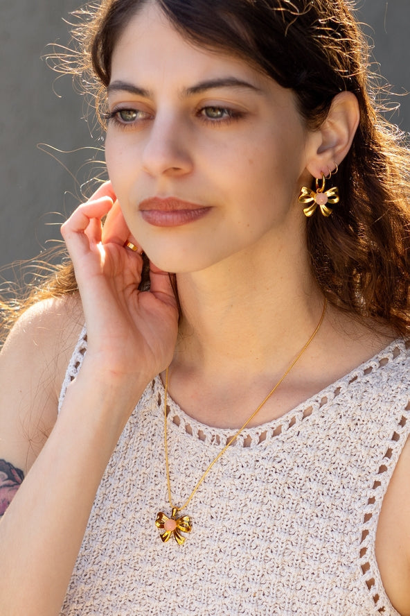 Earrings | Knotty Hoops | Peter and June - Rose Quartz