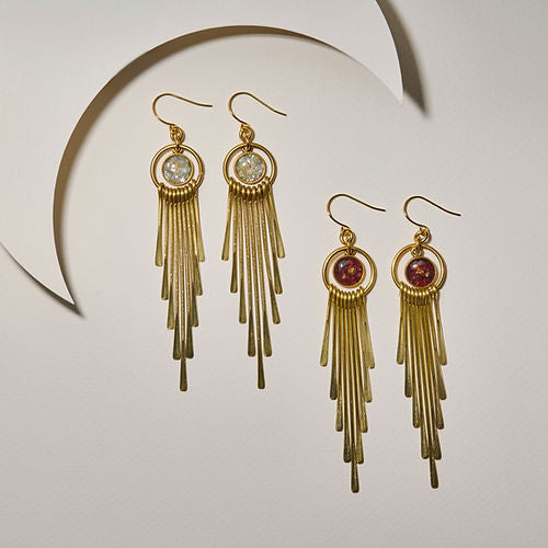 Earrings | Large Fringe Crushed Gem | Cameoko - Jewelry -