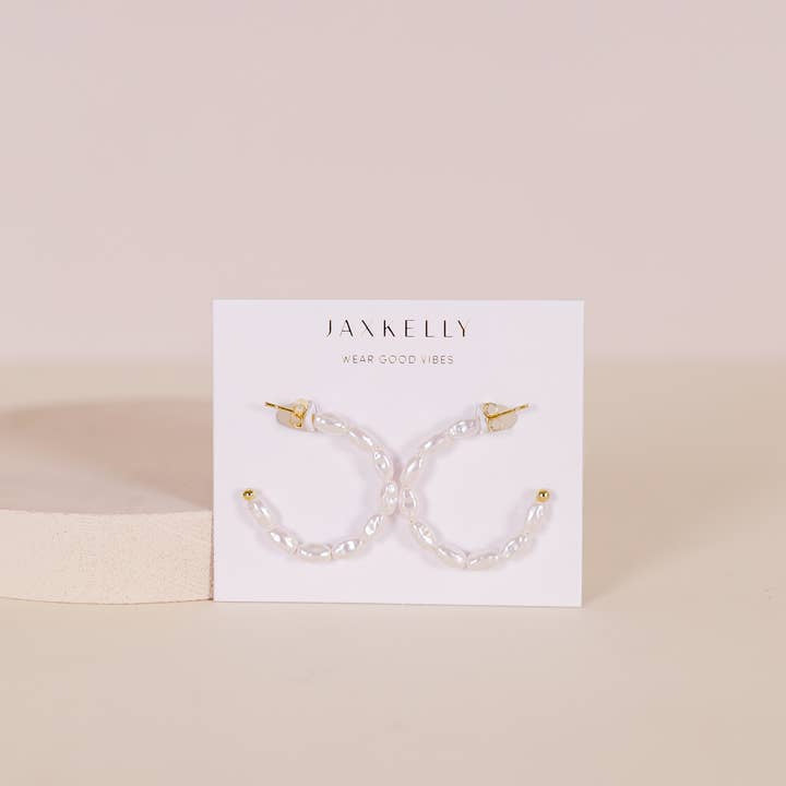 Earrings | Multi Pearl Hoops | Jaxkelly - Jewelry - Clear