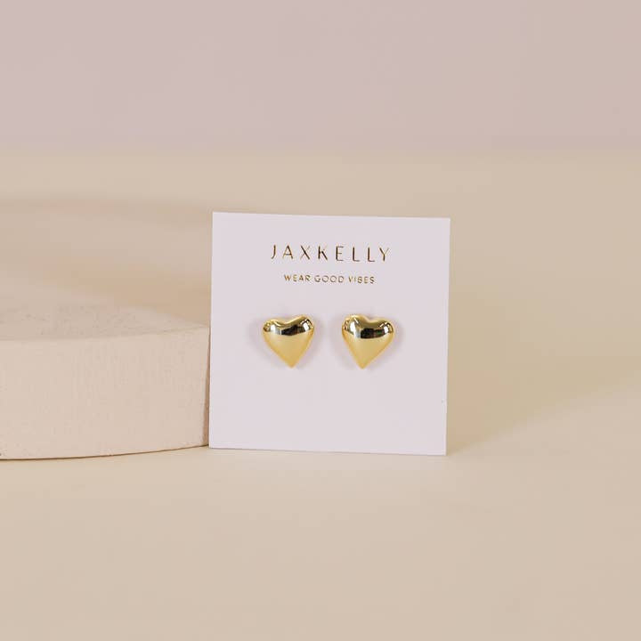 Earrings | Puffed Gold Heart | Jaxkelly - Jewelry - Good