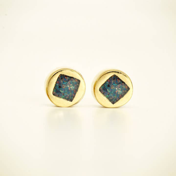 Earrings | Square Opal Vintage Inlay | Cameoko - Blue