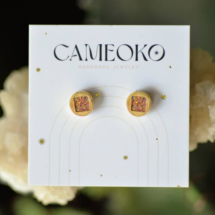 Earrings | Square Opal Vintage Inlay | Cameoko - Hot Pink