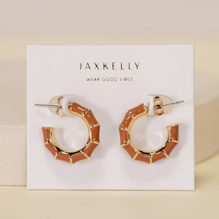 Earrings | Vintage Hoop | Jaxkelly - Brown Enamel - Jewelry