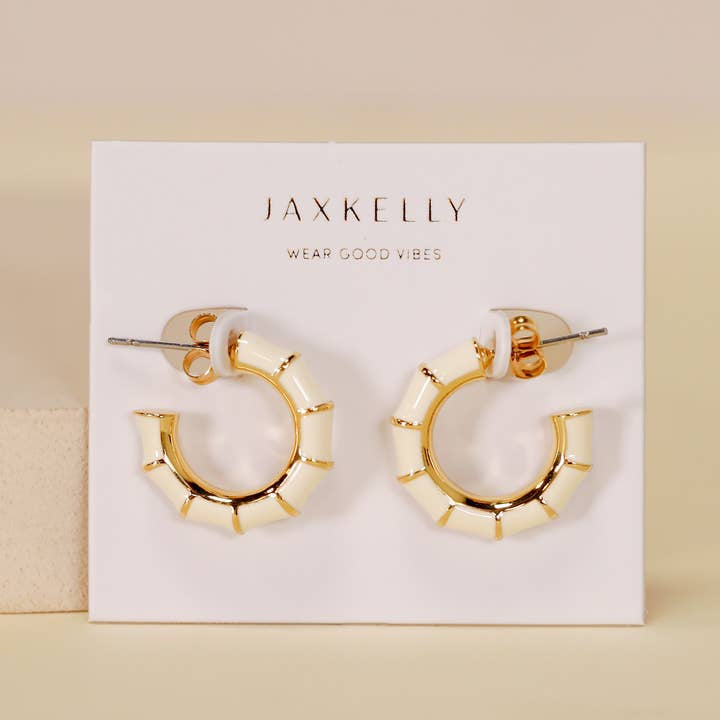 Earrings | Vintage Hoop | Jaxkelly - Cream Enamel - Jewelry