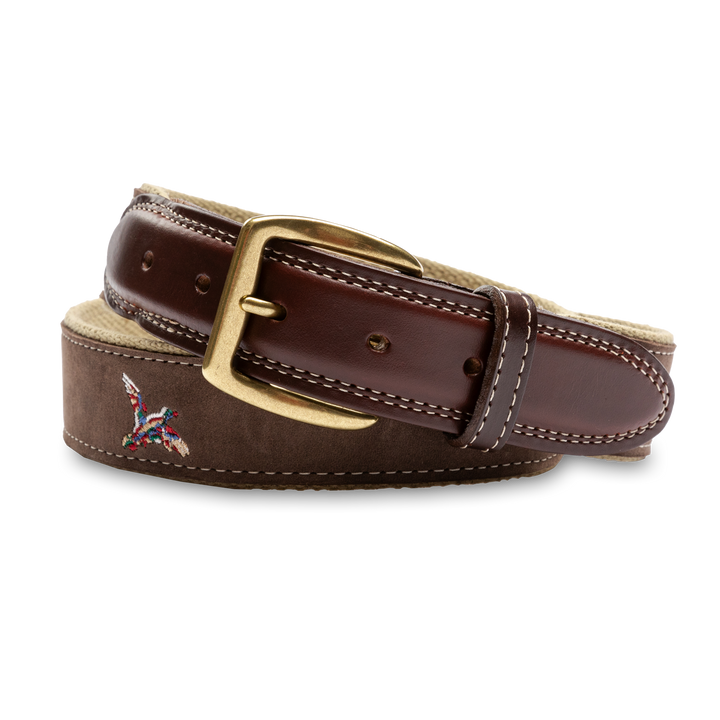 Embroidered Leather Belt | Duck Head - Brown / 34 - Leather