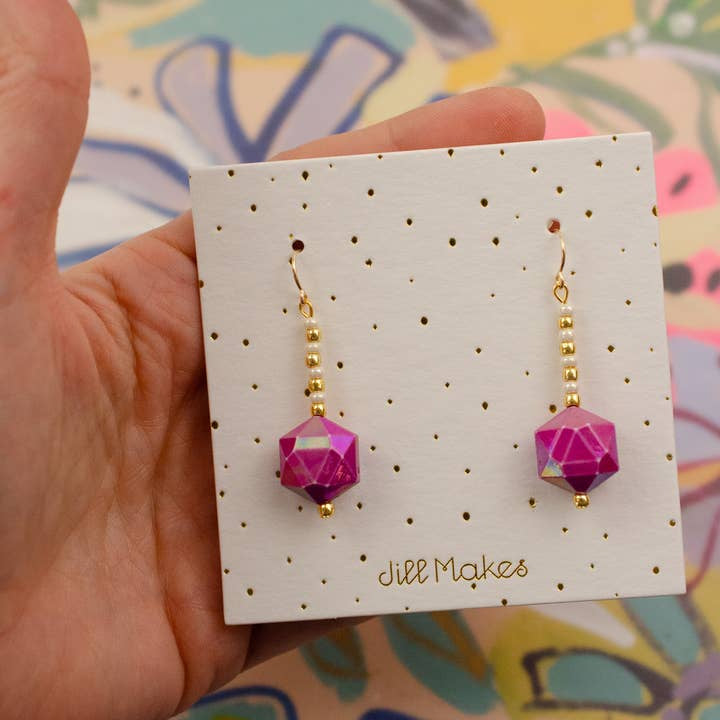 Hexagon Fuchsia Acrylic Earrings | Jill Makes - Jewelry