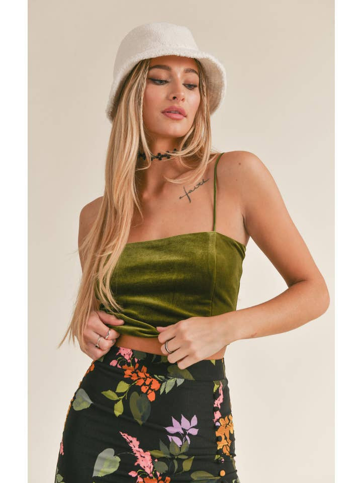 High Voltage Velvet Cropped Cami | Olive | Sage the Label