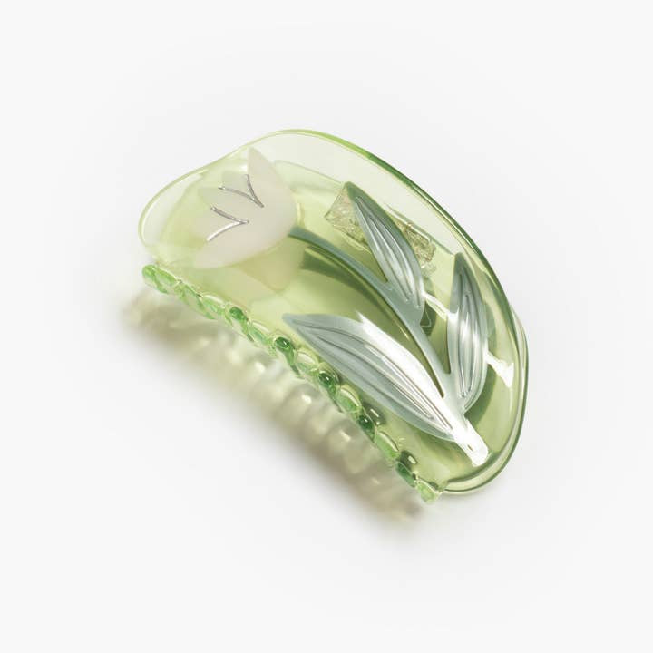 Lotus Flower Hair Claw in Clear Green Acetate - Hair - Hair