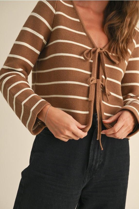 Striped Tied Cardigan | Miou Muse - Apparel - Apparel