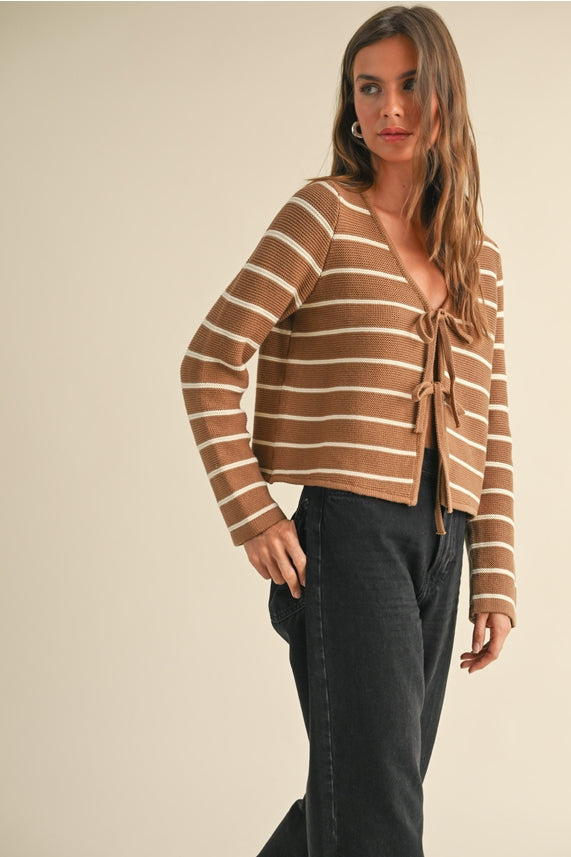 Striped Tied Cardigan | Miou Muse - Apparel - Apparel