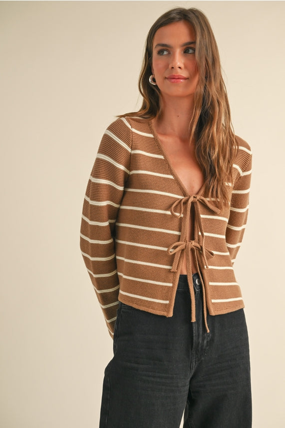 Striped Tied Cardigan | Miou Muse - Small - Apparel