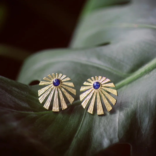 Earrings | Round Sunburst | Cameoko - Jewelry - Lapis -