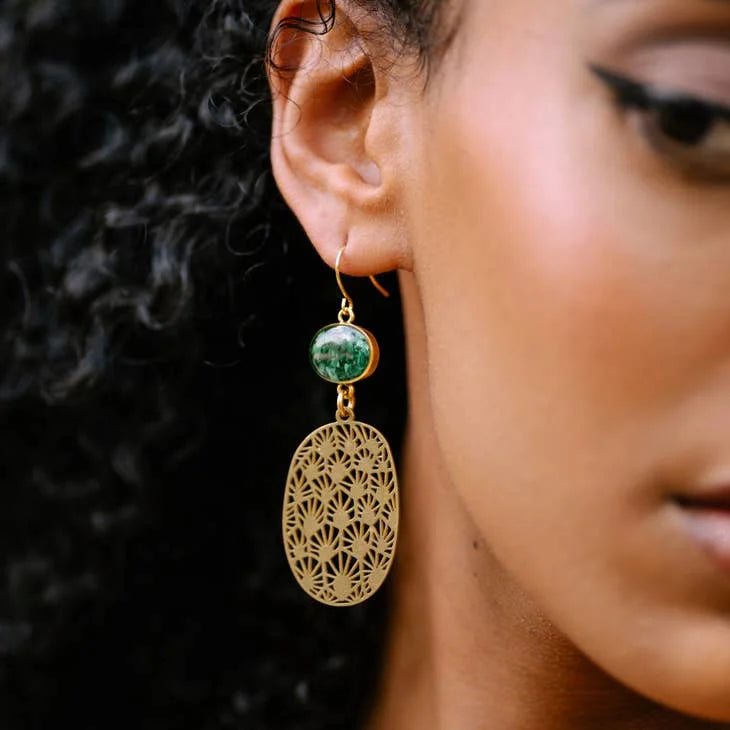 Earrings | The Jade Oval Floral Dangle | Cameoko -